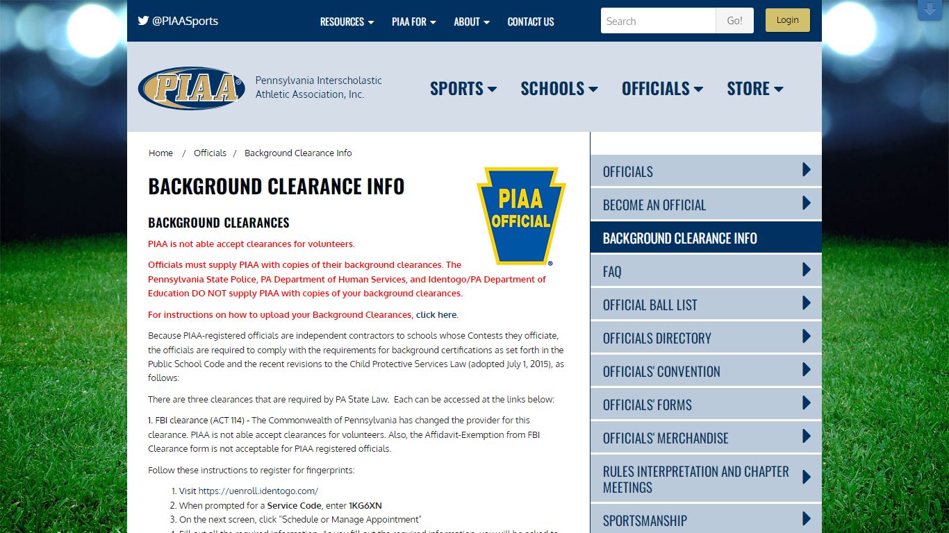 Background Clearance Info - PIAA
